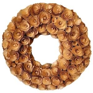 13" Natural Woodchip Rose Door Wall Wreath, Indoor/Outdoor Decor Neutral